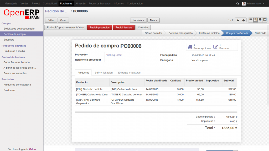 Gestión de Compras OpenERP - Odoo