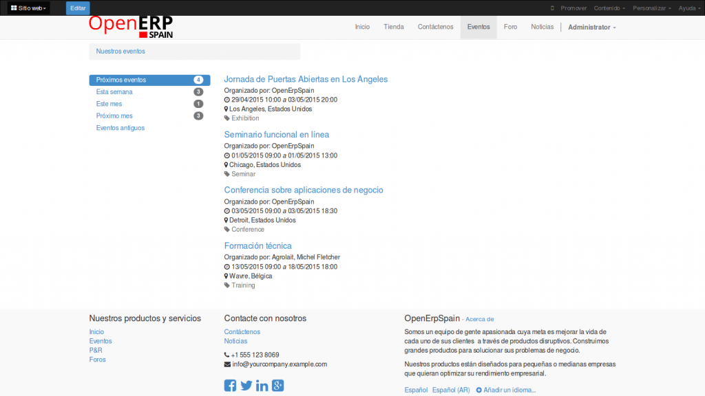 Planificación de Eventos Online con OpenErp 8.0 (Odoo) Planificación de Eventos Online con OpenErp 8.0 (Odoo)