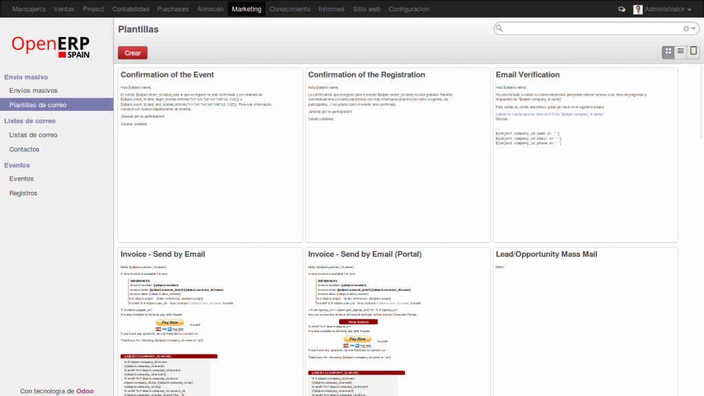 Plantillas para enviar newsletters en OpenErp 8.0 (Odoo) Plantillas para enviar newsletters en OpenErp 8.0 (Odoo)