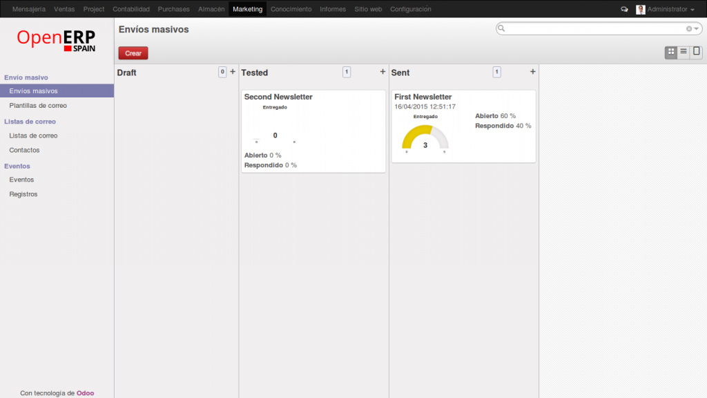 Newsletters. Estadísticas en tiempo real. OpenErp 8.0 (Odoo) Newsletters. Estadísticas en tiempo real. OpenErp 8.0 (Odoo)