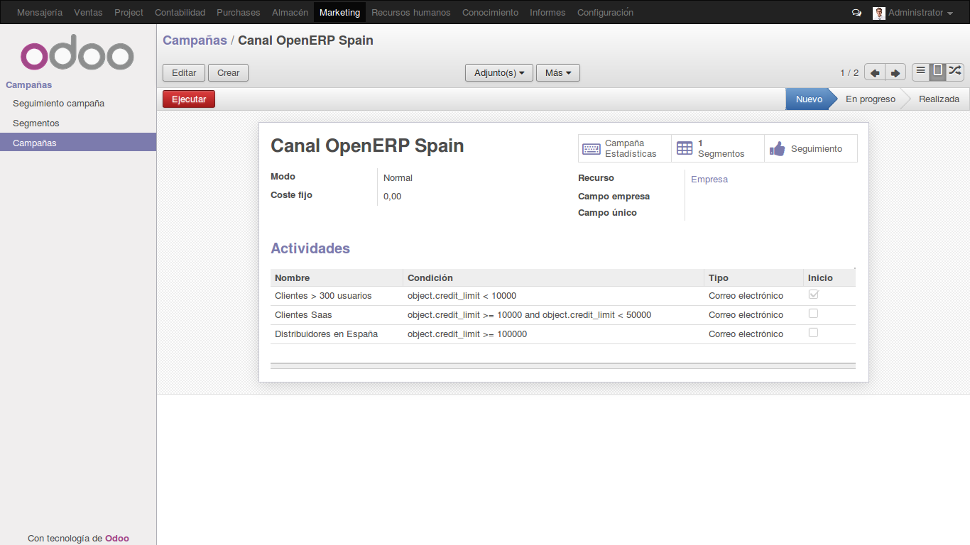 Gestión de Campañas de Marketing con Odoo (OpenErp) gestión de campañas de marketing