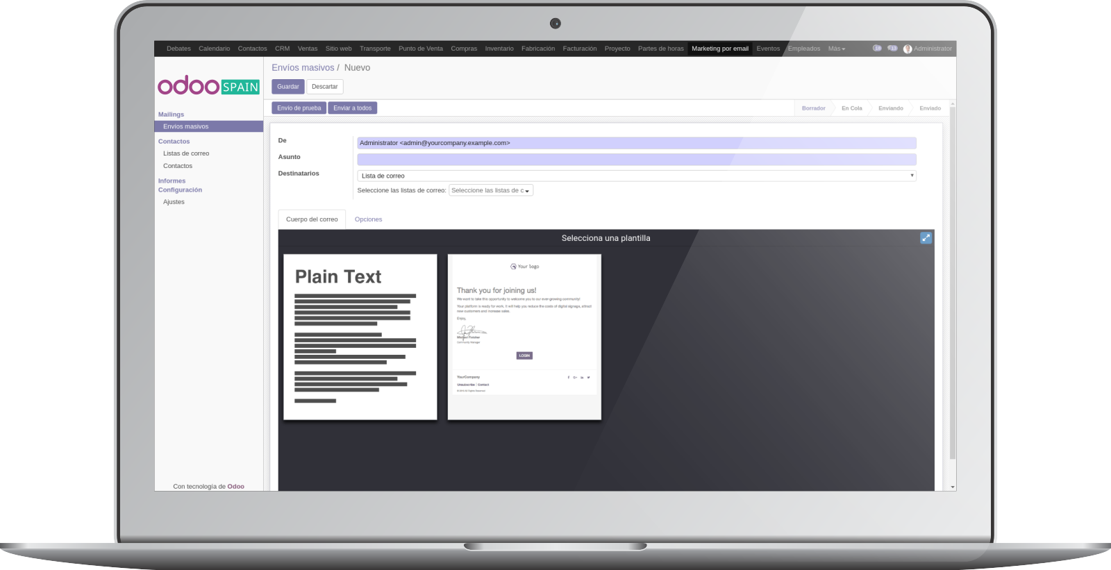Newsletters, herramienta de Marketing Online, de Odoo 11. 0 (OpenErp) Newsletters