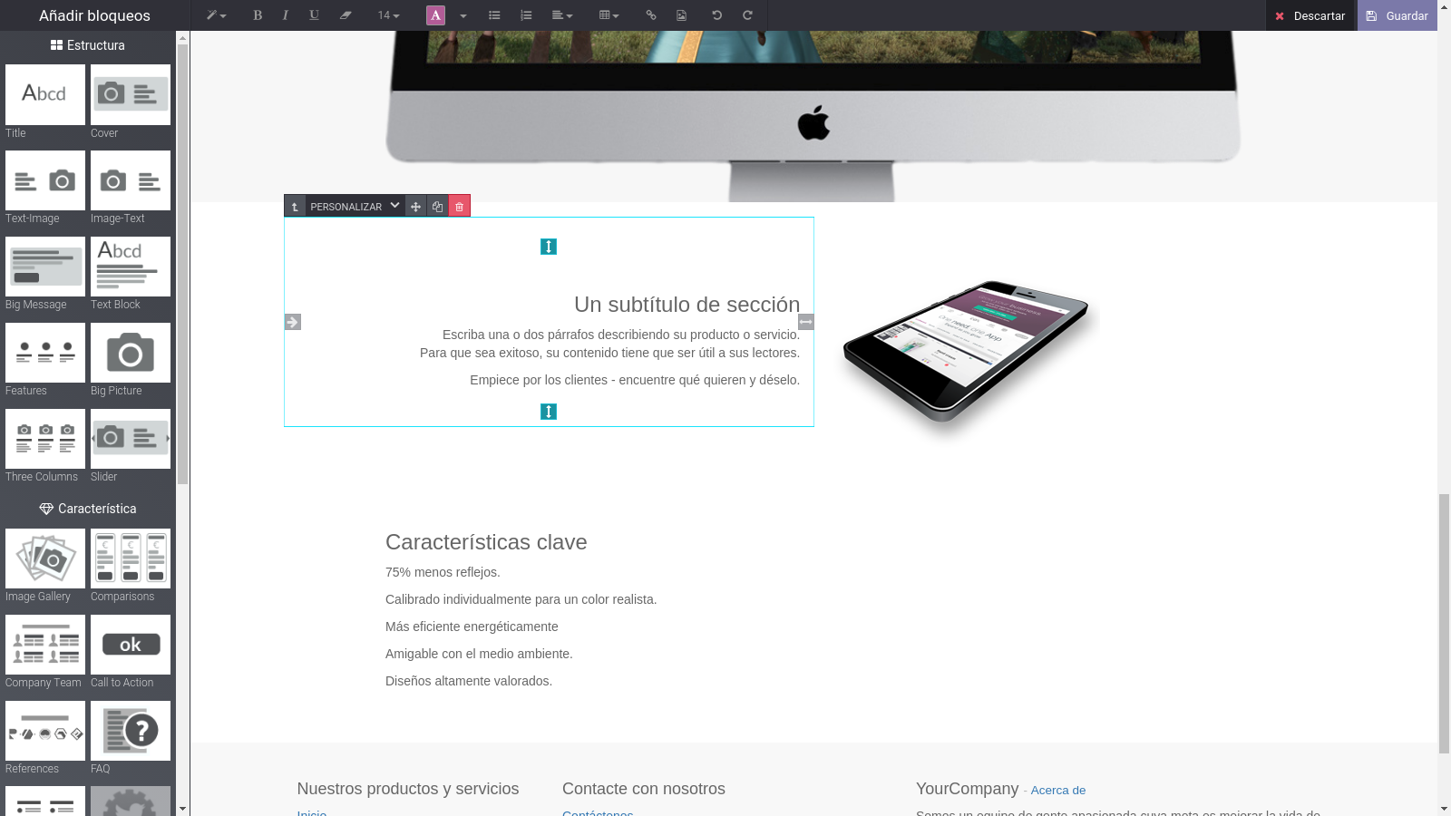 Plantillas personalizables. CMS de Odoo 11.0 (OpenErp)