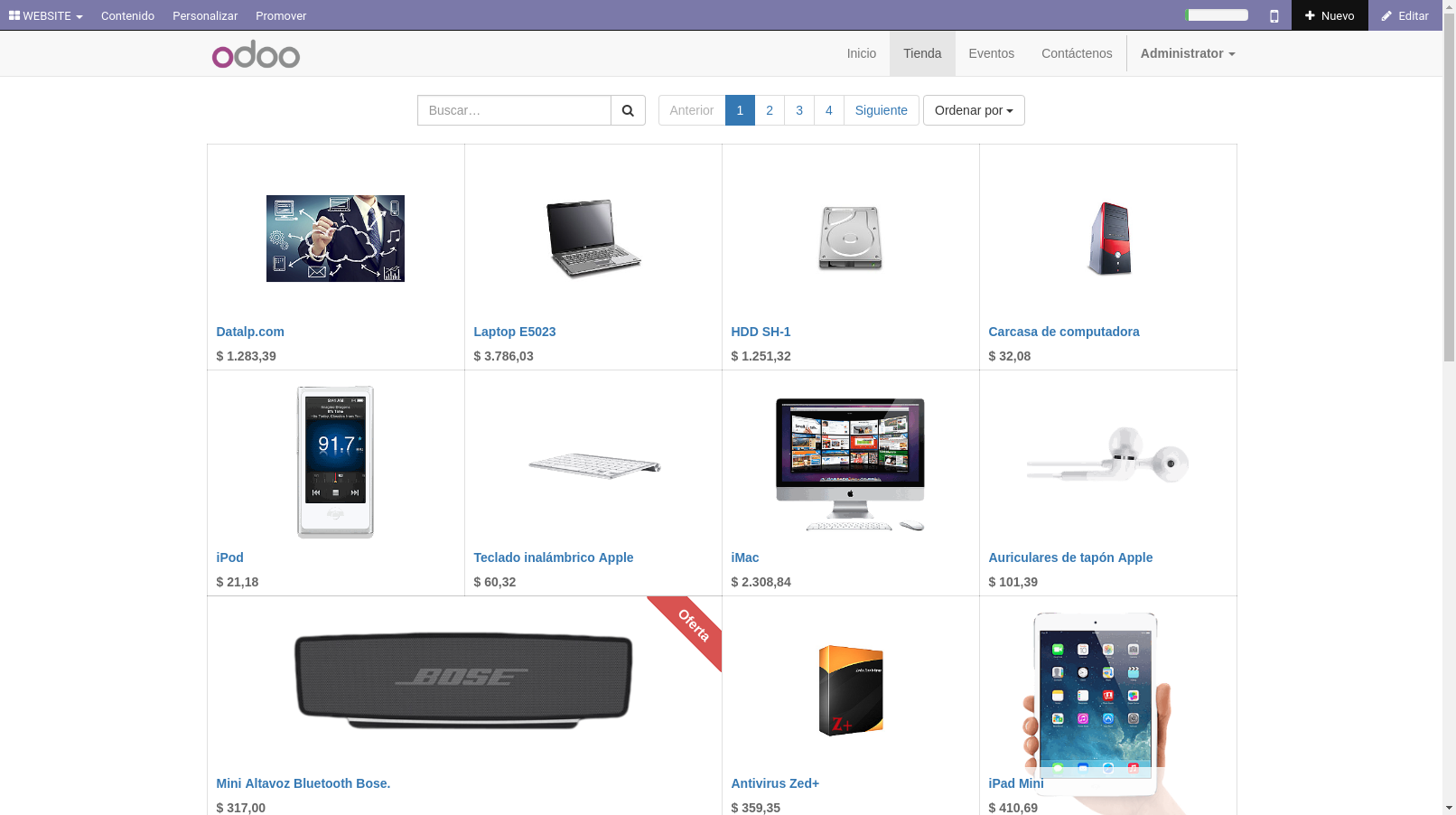 Ecommerce (tienda online) de Odoo 11 (OpenERP) Diseño intuitivo de tienda
